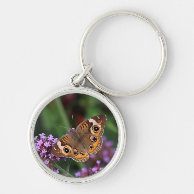 Common Buckeye Butterfly on Verbena Keychain (Front)