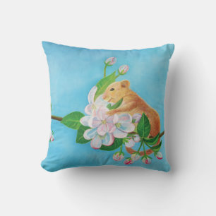 Common Dormouse on blooming branch of apple tree Cushion