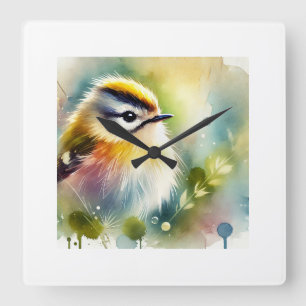 Common Firecrest Bird 180724AREF145 - Watercolor Square Wall Clock