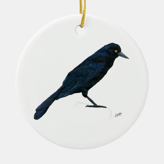 Common Grackle Ceramic Ornament (Front)