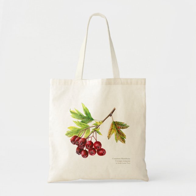 Common Hawthorn botanical art painted watercolor Tote Bag (Front)