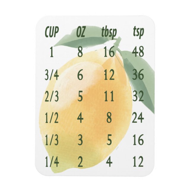 Common Kitchen Measurements Watercolor Lemon Magnet (Vertical)