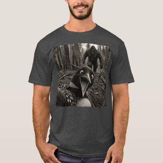 Common Loon and Bigfoot Selfie Vintage Cryptid T-Shirt