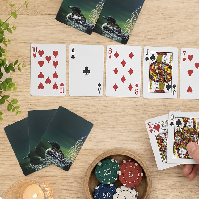 Common Loon Family Lake Wildlife Nature Green Playing Cards (Creator Uploaded)