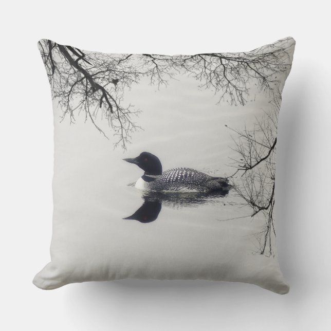 Common Loon Swims in a Northern Lake in Winter Cushion (Front)