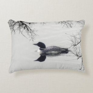 Common Loon Swims in a Northern Lake in Winter Decorative Cushion