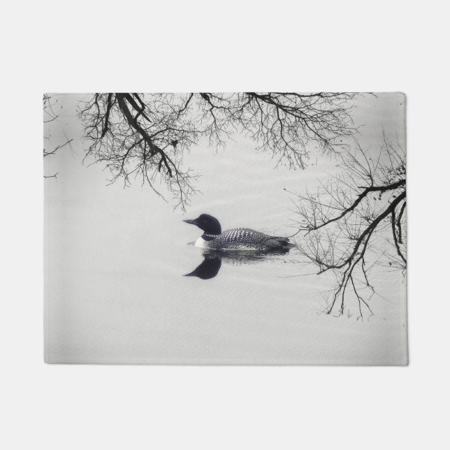 Common Loon Swims in a Northern Lake in Winter Doormat (Front)