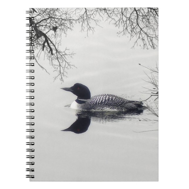 Common Loon Swims in a Northern Lake in Winter Notebook (Front)