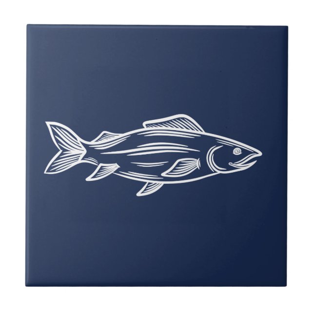 Common Mackerel Fish Aquatic Blue Nautical  Ceramic Tile (Front)