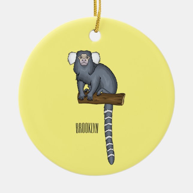Common marmoset cartoon illustration ceramic ornament (Front)