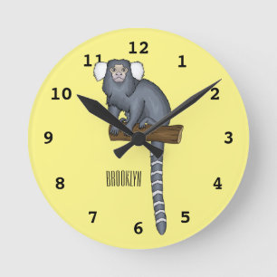 Common marmoset cartoon illustration round clock