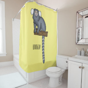 Common marmoset cartoon illustration shower curtain