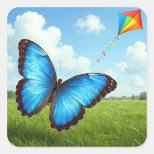 Common Morpho Butterfly Flying a Kite Square Sticker