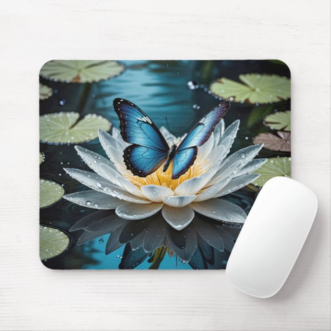 Common Morpho Butterfly On a Water Lily Mouse Pad (With Mouse)