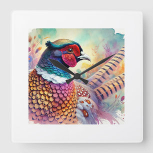 Common Pheasant 170724AREF133 - Watercolor Square Wall Clock