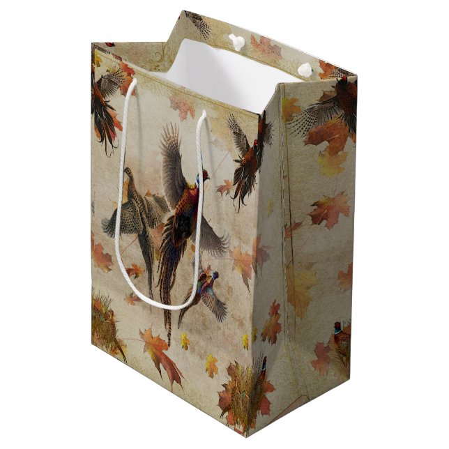 Common pheasant wrapping paper medium gift bag (Front Angled)