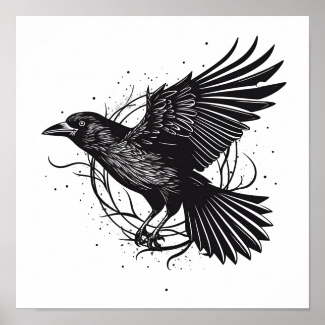 Common Raven Crow Black Mysic Norse Flying Design Poster (Front)