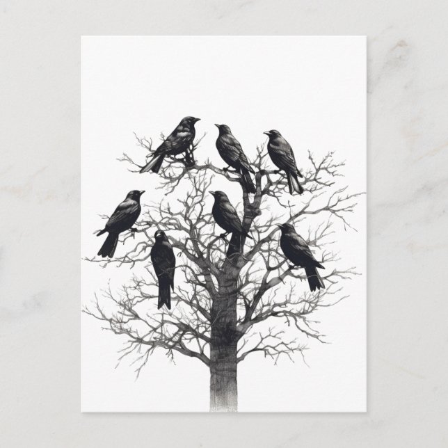 Common Raven Crow Black Mysic Tree Flock Design Postcard (Front)