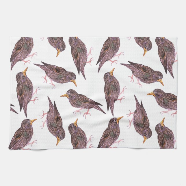 Common starling or European starling birds Tea Towel (Horizontal)