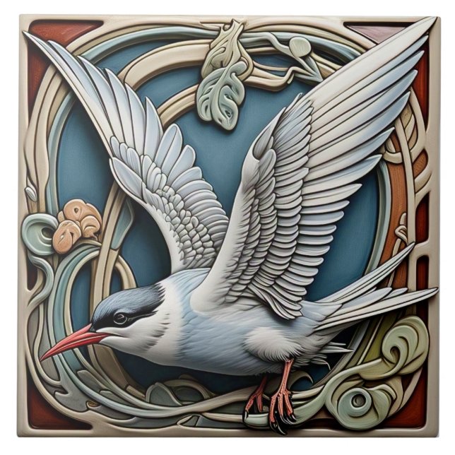 Common Tern - Art Nouveau Ceramic Tile (Front)