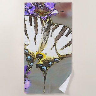 Common Yellow Swallowtail On Lilac Flowers Black O Beach Towel