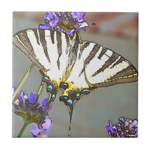 Common Yellow Swallowtail On Lilac Flowers Black O Ceramic Tile