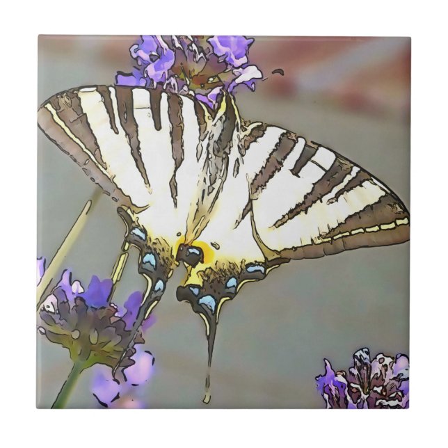 Common Yellow Swallowtail On Lilac Flowers Black O Ceramic Tile (Front)