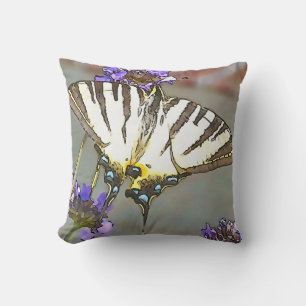 Common Yellow Swallowtail On Lilac Flowers Black O Cushion
