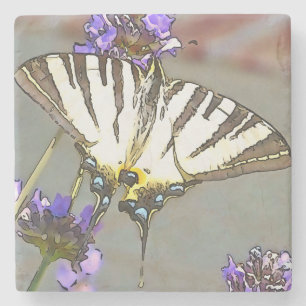 Common Yellow Swallowtail On Lilac Flowers Black O Stone Coaster