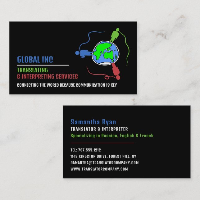 Communication Logo, Translator & Interpreter Business Card (Front/Back)