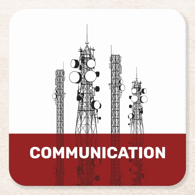 Communication Towers Square Paper Coaster (Front)