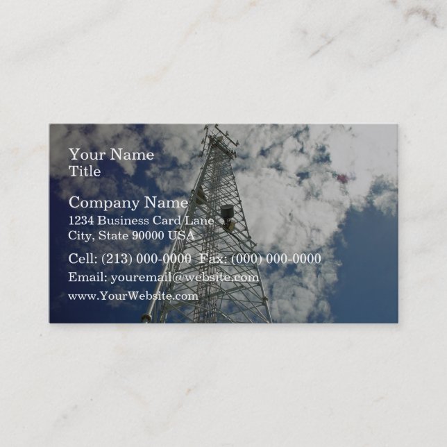 Communications tower reaching for the clouds business card (Front)