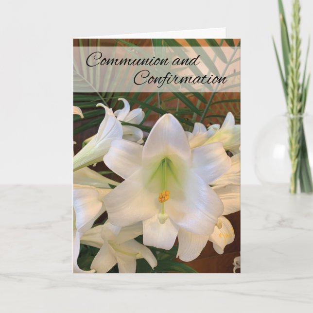 Communion And Confirmation RCIA White Lilies Ferns Card (Front)