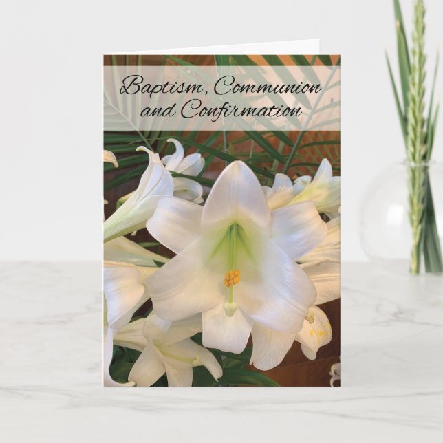 Communion And Confirmation RCIA White Lilies Ferns Card (Front)