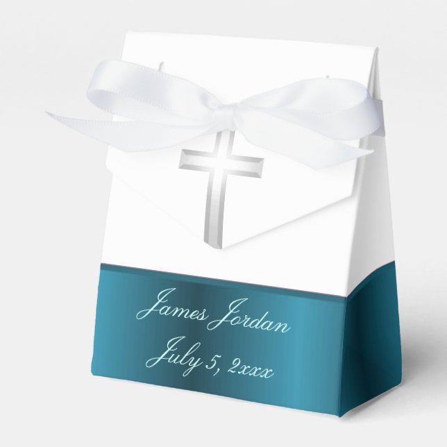 Communion baptism blue and white favour box (Front Side)