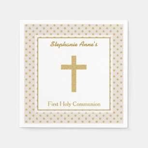 Communion Beige with Gold Polka Dots Napkin