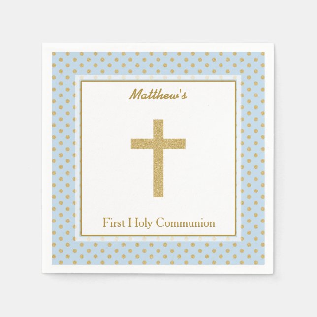 Communion Blue with Gold Polka Dots Napkin (Front)
