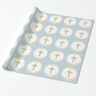 Communion Blue with Gold Polka Dots Wrapping Paper