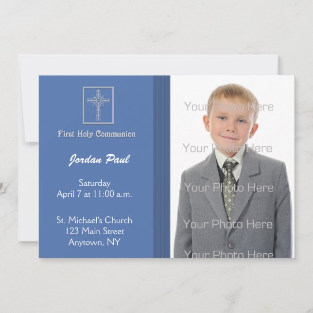 Communion Blue with Stripes Invitation (Front)