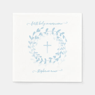 Communion Blue Wreath and Cross Napkin