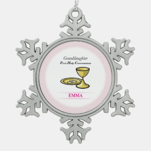Communion Body and Blood Granddaughter Snowflake Pewter Christmas Ornament