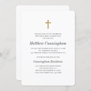 Communion Boy Minimalist with Faux Gold Cross Invitation