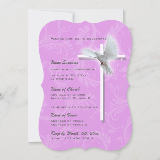 Communion confirmation dove girls invitation (Front)