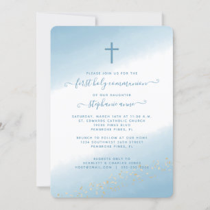 Communion Cross Blue Watercolor Invitation