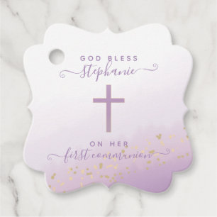 Communion Cross Lavender Watercolor Favour Tags