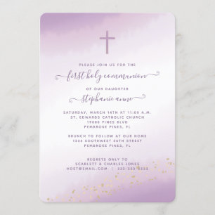 Communion Cross Lavender Watercolor Invitation