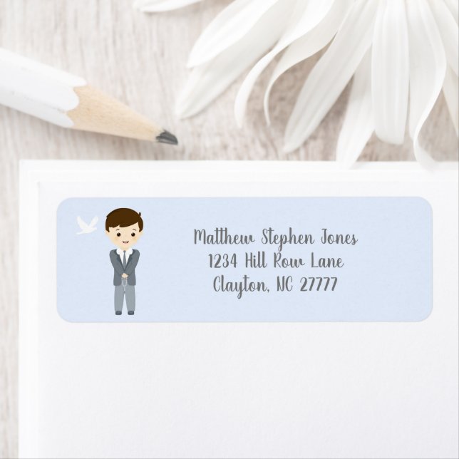 Communion Dove Boy Return Address Label (Insitu)
