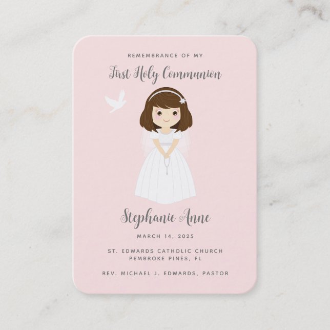  Communion Dove Brunette Girl Prayer Business Card (Front)