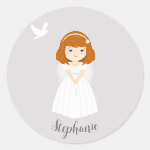 Communion Dove Redhead Girl Classic Round Sticker