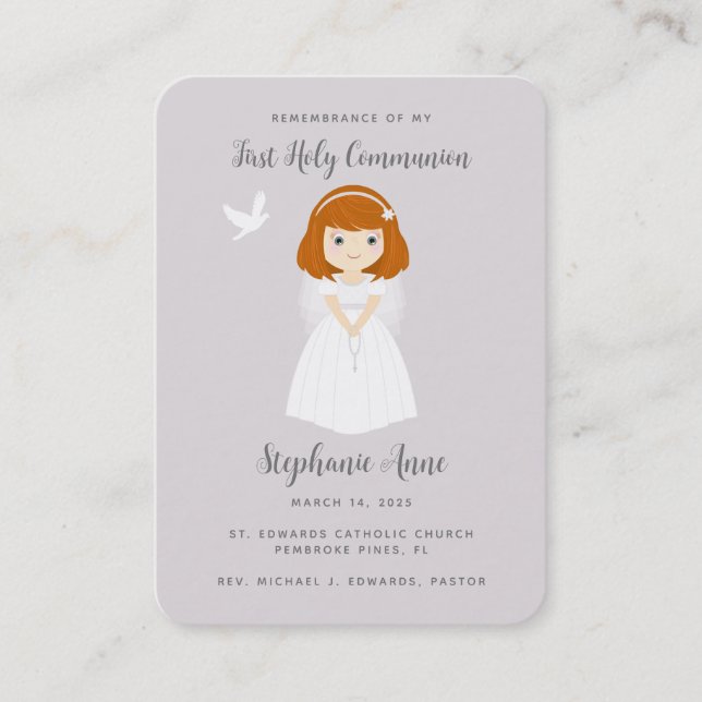 Communion Dove Redhead Girl Prayer Business Card (Front)